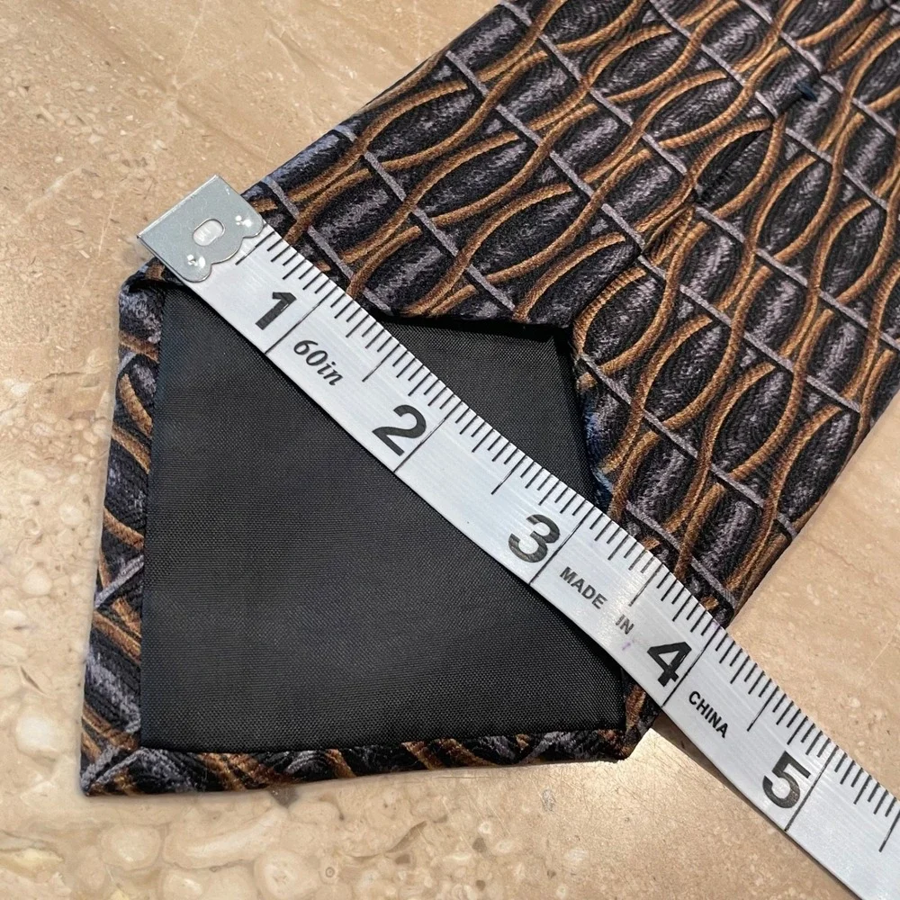 Secours Tie 100%‎ Silk Brown Blue Gray Vintage 4 x 59 Geometric Classic